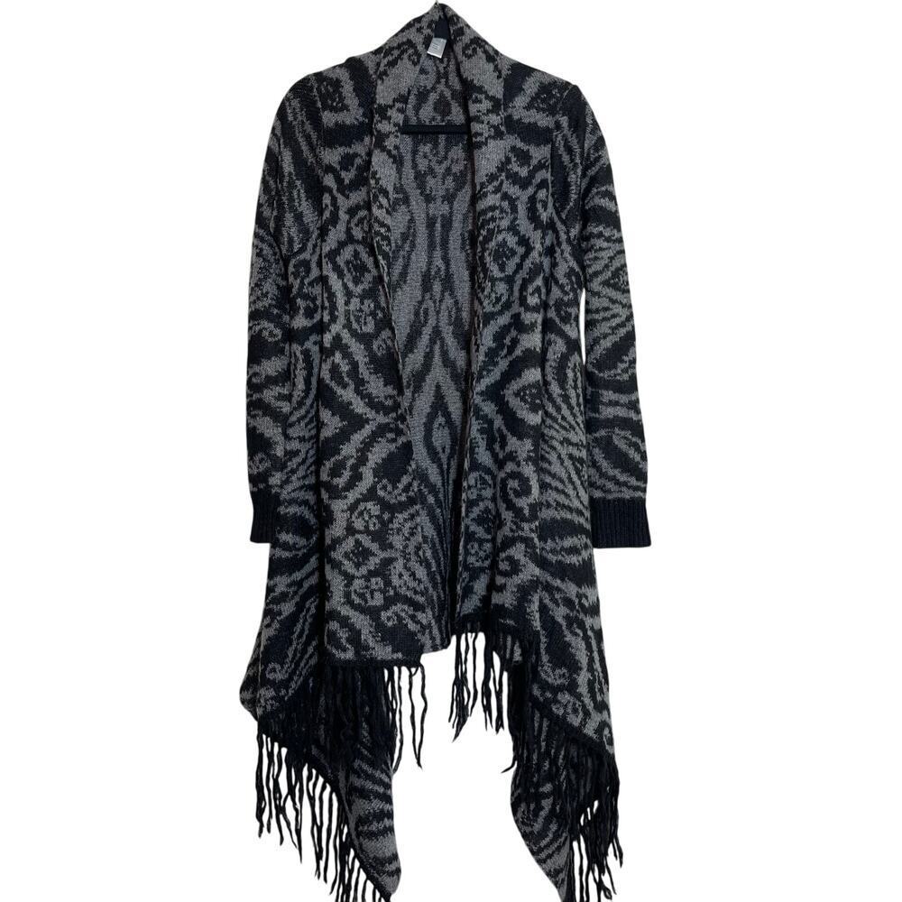 Garnet Hill Mohair Blend Open Front Cardigan Fringe Hem Women Sz Small